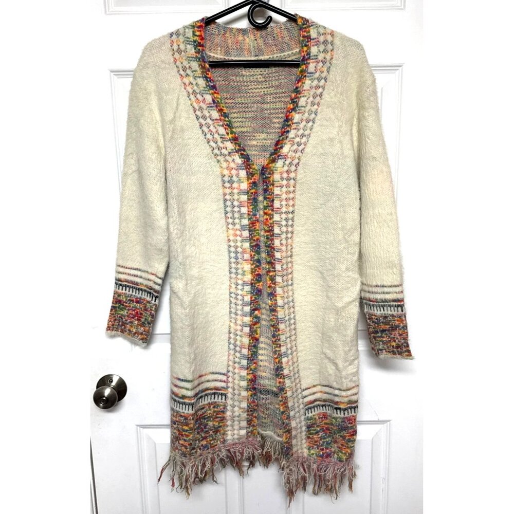 Janice Acrylic Open Long Cardigan Sweater Pit To Pit 21” Length 34” One Size